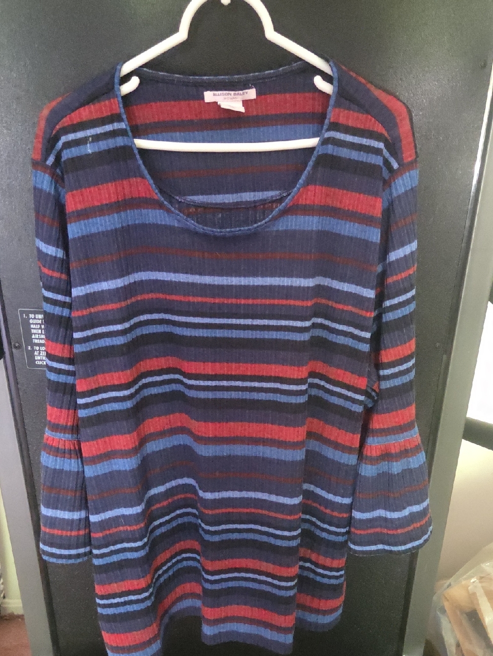 Allison Daley Navy, Red & Light Blue Striped Ribbed Crewneck Sweater